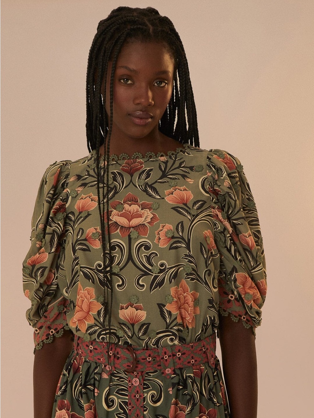 Farm Rio Arabesque Floral Green Blouse